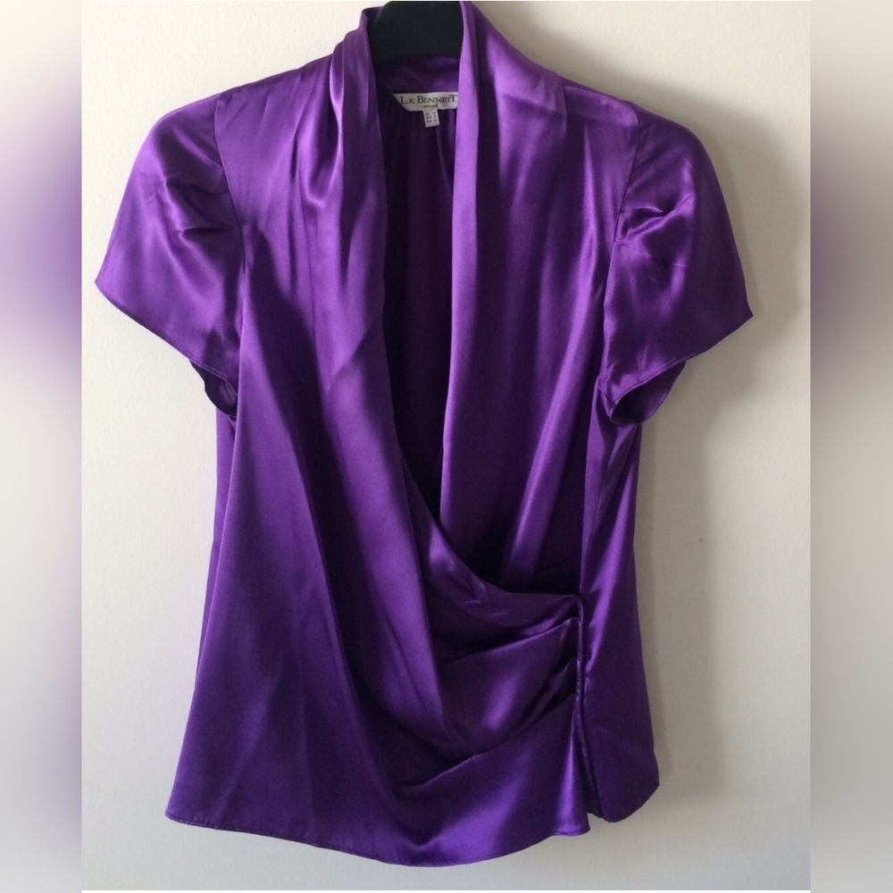 L.K. Bennett Purple Silk Drape Top ASO Princess Victoria US 6 euc!